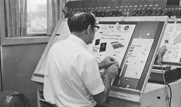 A vintage paste-up desk — the conceptual anchor for the Canvas Page Template
