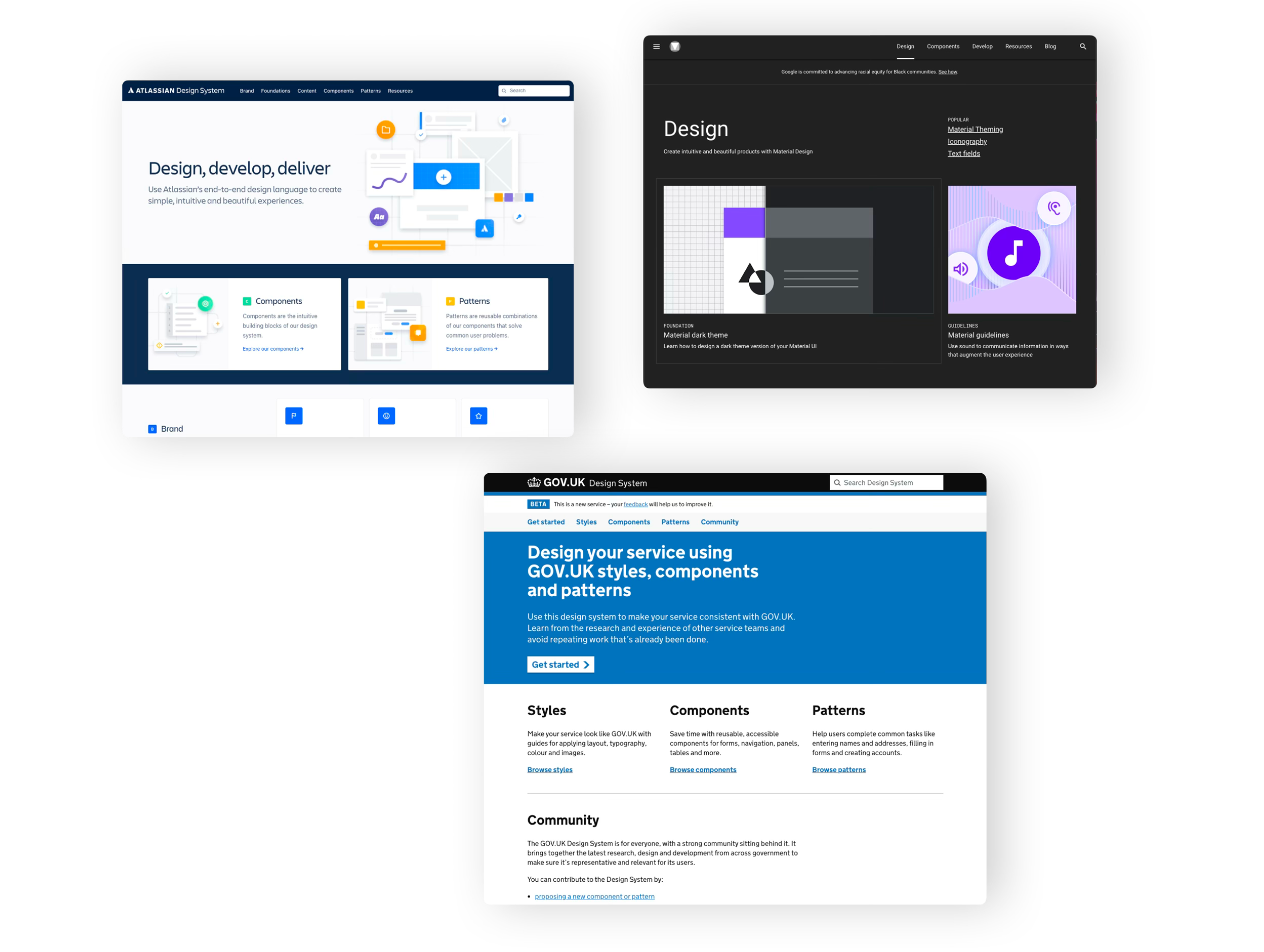 Benchmark references — Material Design, Gov.uk, Atlassian